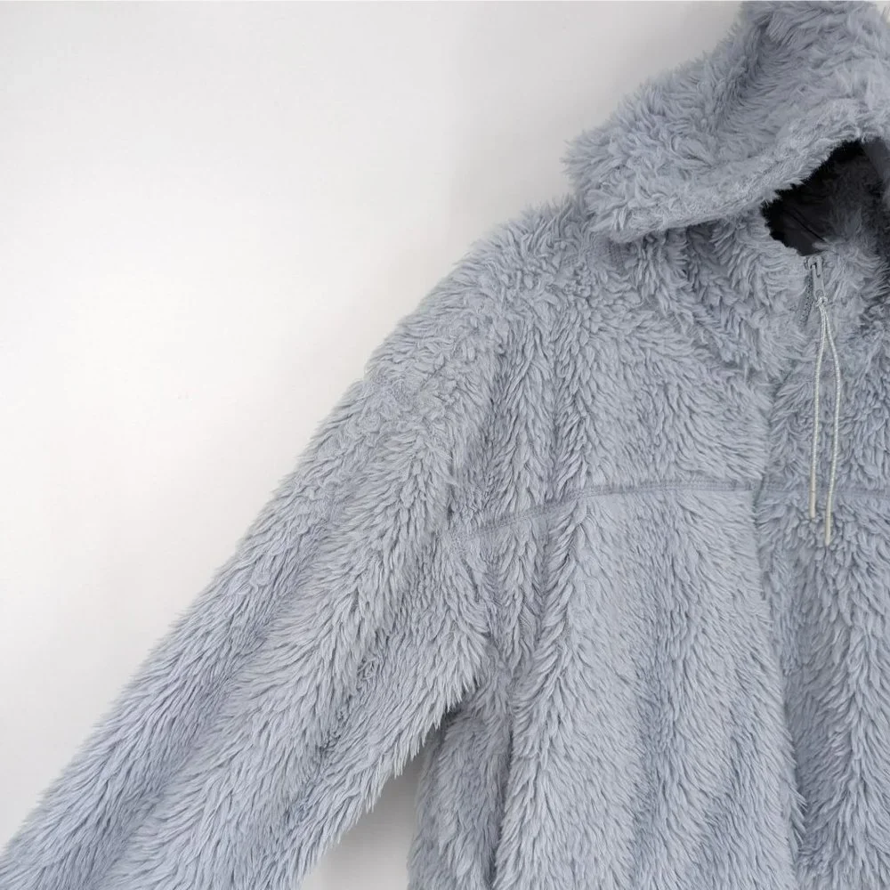 BDG Urban Outfitters Hoodie M Blue Sherpa Cropped Teddy Jacket Full Zip Cozy